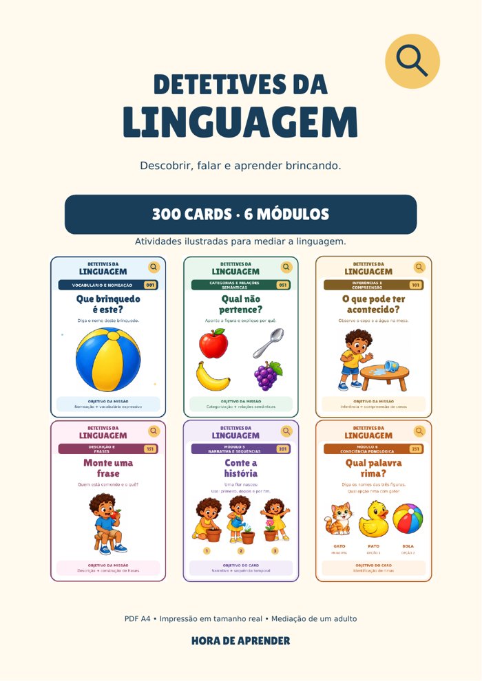Capa do Detetives da Linguagem: 300 cards, 6 módulos